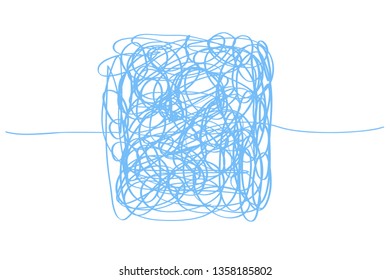 Tangled square on white. Chaos pattern. Scribble background with array of lines. Intricate chaotic texture. Art creation. Colorful illustration. Doodle for design