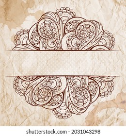 Tangled tentacles illustration on a grunge paper background. Vintage decorative element with a place for text.