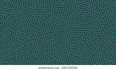 Tangled Thin Turquoise Lines Vector Abstract Background Outline Psychedelic Pattern. Intricate Ripple Structure Panoramic Minimalistic Wallpaper. Hypnotic Abstraction Line Art Graphic Mod Illustration