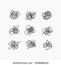 Hilo enredado, un doodle de línea de nudo desordenado. Ilustración de mentalidad de Mess