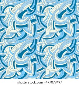Tangled thread.Vector seamless pattern in blue tones