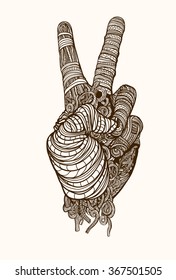 Tangled victory sign