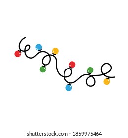 Tangled Wire With Colorful Christmas Lights Vector Cartoon Illustration Isolated On White Background.
