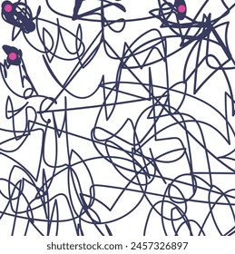 Tangled wires or lines extend from red sources or spots.