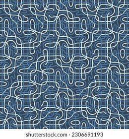 Tangled wires and lines. Seamless vector pattern in grey color. Elegant mid century design. Modern print and detailed linear background