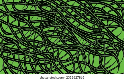 Tangled wires pattern design in green and black background.