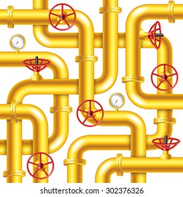 Tangled Yellow Metal Pipes Industrial Background Realistic Vector