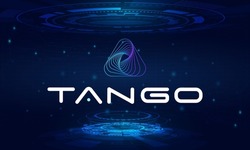 Tango chain logo symbol.NFT game platform.Hologram background.World cryptocurrency.