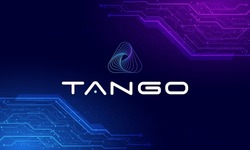 Tango chain logo symbol.NFT game platform.Hologram background.World cryptocurrency.