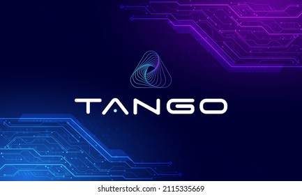 Tango chain logo symbol.NFT game platform.Hologram background.World cryptocurrency.