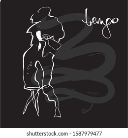Tango couple line drawing with the background and lettering