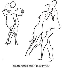 Tango couples, simple line drawing - perfect for decorating tanggo events: marathons, festivals, milongas, courses, workshops.