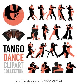 Tango dance clipart collection. Set of couples of tango dancers isolated on white background.