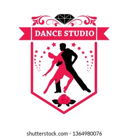 Tango dance logo. Symbol, element, emblem. School of dance training. Silhouette of a dancing couple.