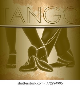 Tango dance. Silhouettes of feet of dancing people. Dancing couple. Vector Illustration