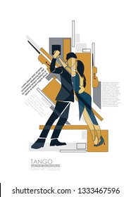 Tango dancers in Geometrical style. Abstract geometric graphic. Illustration with retro graphic design. Picture for interior decoration.