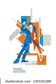 Tango dancers in Geometrical style. Abstract geometric graphic. Illustration with retro graphic design. Picture for interior decoration.