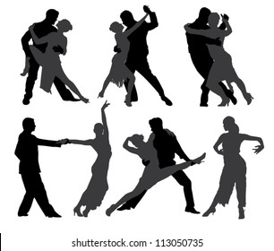 Tango Dancers Silhouette on white background