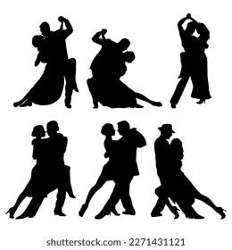 Tango dancers silhouette, stencil templates for design, greeting cards, logo