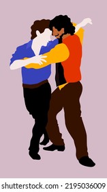 Tango dancers. Two men dancing tango. Bright expressive illustration.