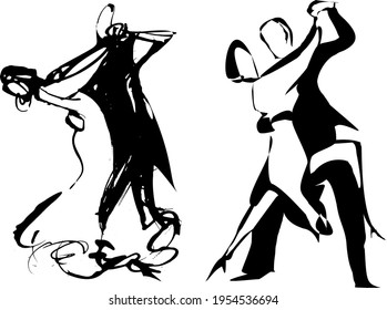 Tango dancing couple man and woman vector illustration, logo, icon for dansing school, party