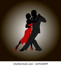 Tango dancing couple: man and woman. International tango day card vector illustration