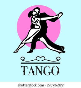 Tango dancing couple silhouette, logotype and icon.