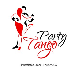 Tango latino dance logo. Dancing couple man and woman vector illustration, icon for dancing school, party, lessons