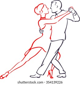 Tango Love Dance-Passionate dancers or performers in abstract sketch line art