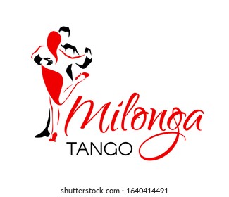 Tango milonga latino dance logo. Dancing couple man and woman vector illustration, icon for dancing school, party, lessons, event	