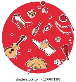 Tango objects on a circle background, perfect for tango events