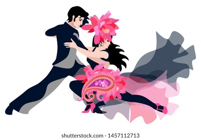 Tango party poster. Young man and woman  dancing isolated on white background. International Dance Day.