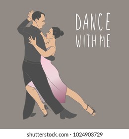 Tango Poster. Elegant couple dancing tango. Retro style. Tango dancers.