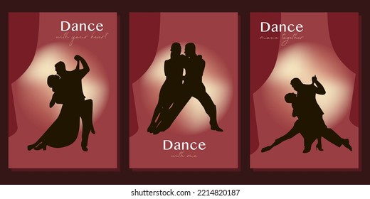 Tango Poster. Elegant couple dancing tango. silhouette of dancing man and woman Vector illustration