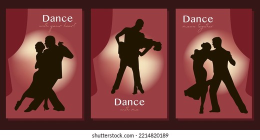 Tango Poster. Elegant couple dancing tango. silhouette of dancing man and woman Vector illustration