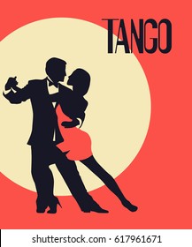 Tango Poster. Elegant couple dancing tango. Retro style