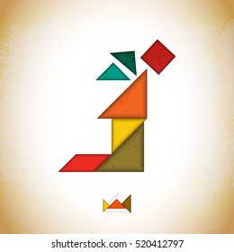 Tangram angel. Angel made of tangram pieces, geometric shapes. Traditional Chinese puzzle tangram solution card, learning game for kids, children. Abstract geometric art