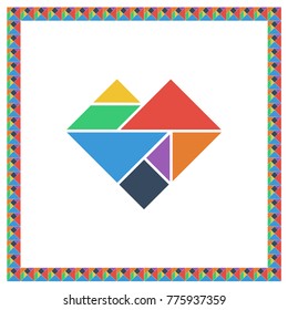Tangram brain game HEART answer flat UI color Happy Valentine's Day vector illustration