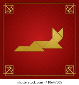 Tangram cat lying, pet, animal. Traditional Chinese tilling puzzle tangram solution card, dissection puzzle, intellectual game for kids and adults, education through play concept. Vector illustration