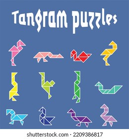 Tangram Chinese Dissection Puzzle People Set Stock Vector (Royalty Free ...