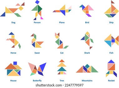 Rompecabezas chino-tangram creativo vector de siete piezas
