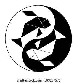 Tangram In Fish Shape In Concept Of Black And White Yin Yang