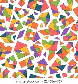 Tangram Pattern. Seamless Background With Geometrical Forms Colored Triangles Garish Vector Templates For Textile Design Projects