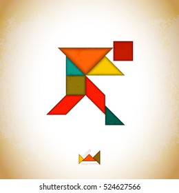 Tangram people,l made of tangram pieces, geometric shapes. Traditional Chinese puzzle tangram solution card, learning game for kids, children. Abstract geometric art