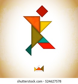 Tangram people,l made of tangram pieces, geometric shapes. Traditional Chinese puzzle tangram solution card, learning game for kids, children. Abstract geometric art