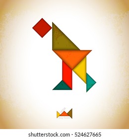 Tangram people,l made of tangram pieces, geometric shapes. Traditional Chinese puzzle tangram solution card, learning game for kids, children. Abstract geometric art
