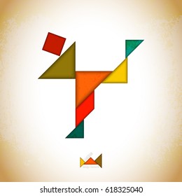 Tangram people,l made of tangram pieces, geometric shapes. Traditional Chinese puzzle tangram solution card, learning game for kids, children. Abstract geometric art