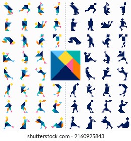 Tangram Puzzle. Big Set Of Tangram People.