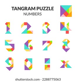 Tangram puzzle game with isolated vector Numbers.