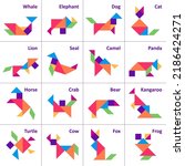 Tangram puzzle for kids. Set of tangram animals.
